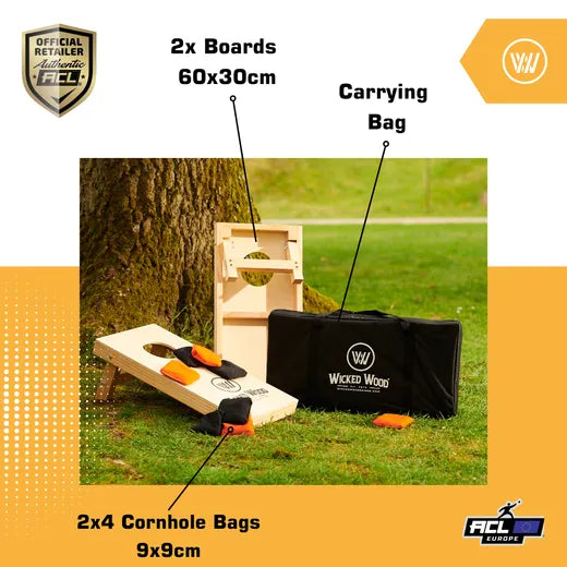 Cornhole Set Mini - Wicked Wood - 60x30cm - Incl zakjes en Draagtas Cornhole Set Wicked Wood Games