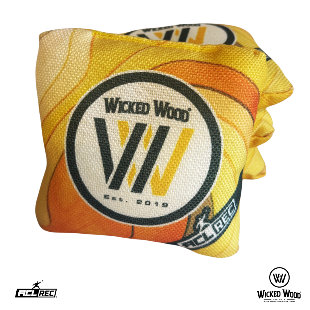 Wicked Wood Games Cornhole Bags – 4 x 4 Offizielle ACO-konform – Granulatfüllung – Blau/Rot/Gelb/Grün